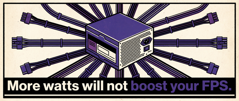 Retro illustration cover for a PSU wattage buying guide