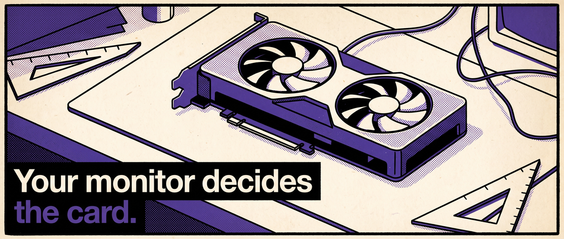 Retro illustration of a dual fan desktop graphics card
