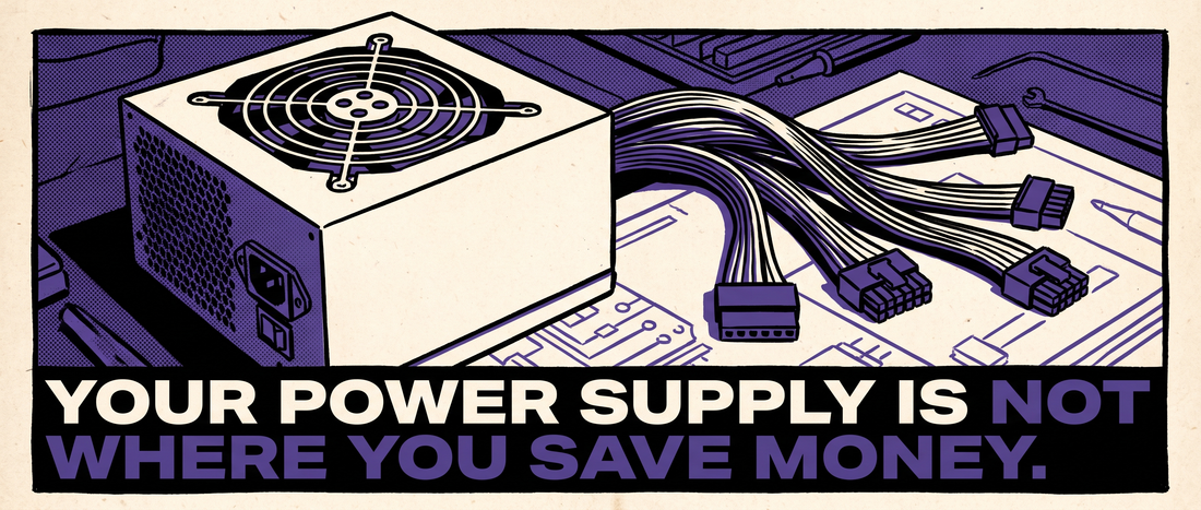 Retro illustration of a power supply unit with cables fanned out
