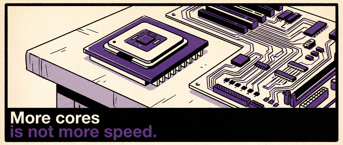 Retro illustration of a desktop processor beside a circuit board