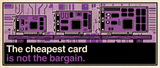 Retro illustration of three graphics cards of increasing size on a shop shelf