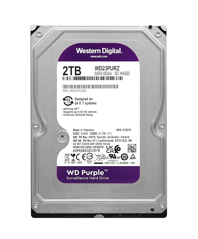 Western Digital Purple 2TB 3.5" SATA Surveillance Internal Hard Drive