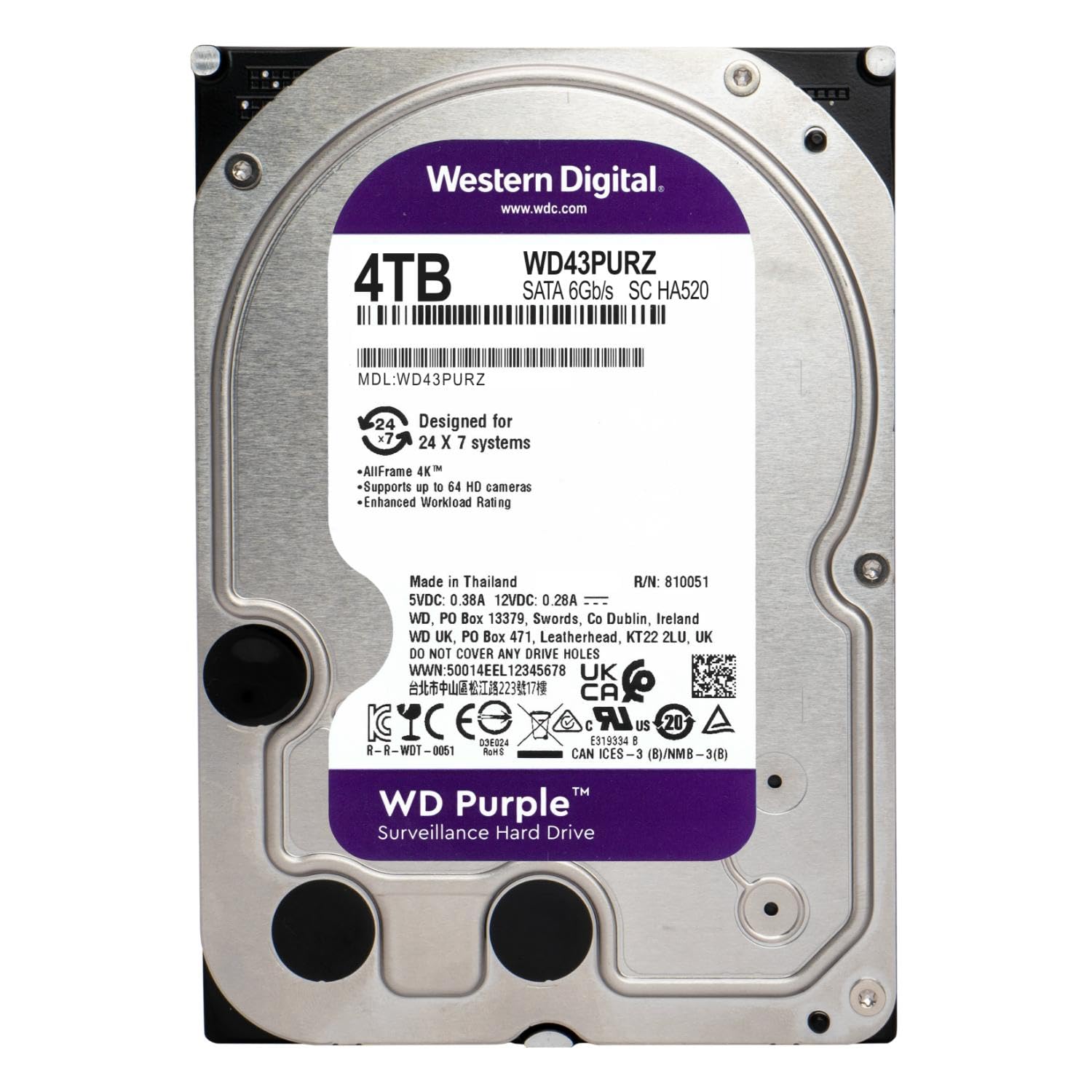 Western Digital Purple 4TB 3.5" SATA Surveillance Internal Hard Drive
