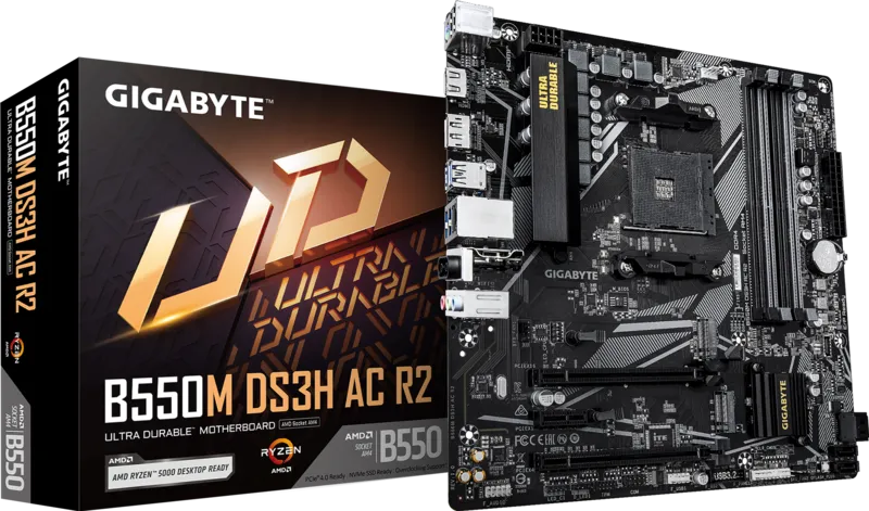 GIGABYTE B550M DS3H AC R2 AM4 Micro-ATX Motherboard with Wi-Fi