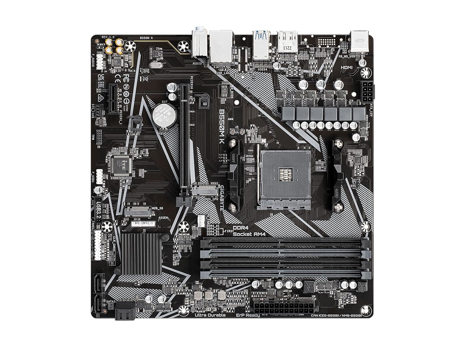 GIGABYTE B550M-K AM4 Micro-ATX Motherboard with PCIe 4.0 Support