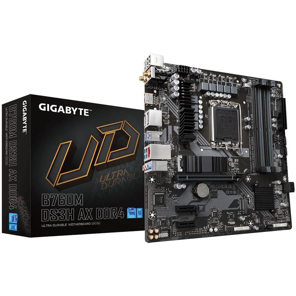GIGABYTE B760M DS3H AX DDR4 Micro-ATX Motherboard | LGA 1700, Wi-Fi 6E