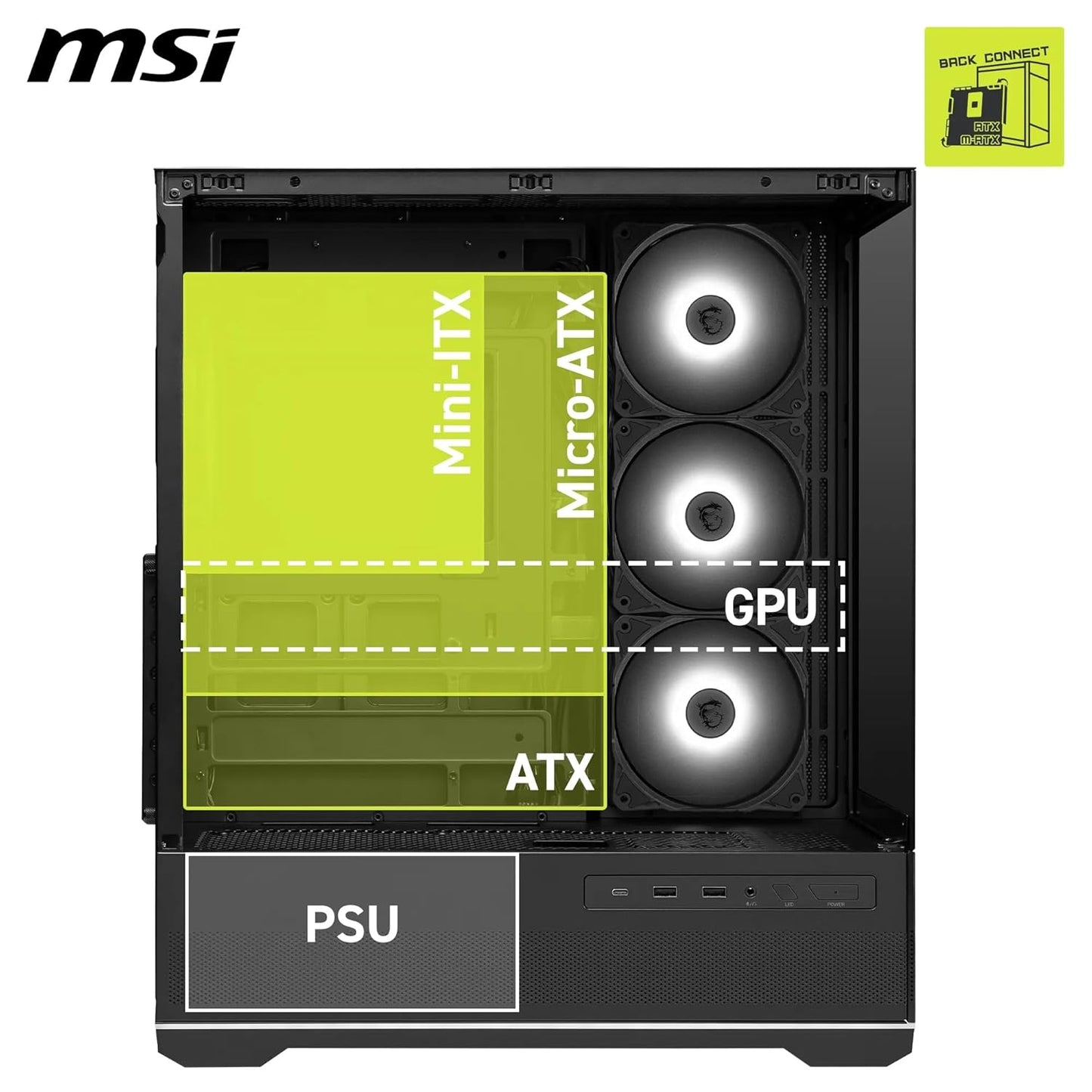 MSI MAG PANO 110R PZ Mid-Tower Gaming Cabinet | ARGB Fans | Back