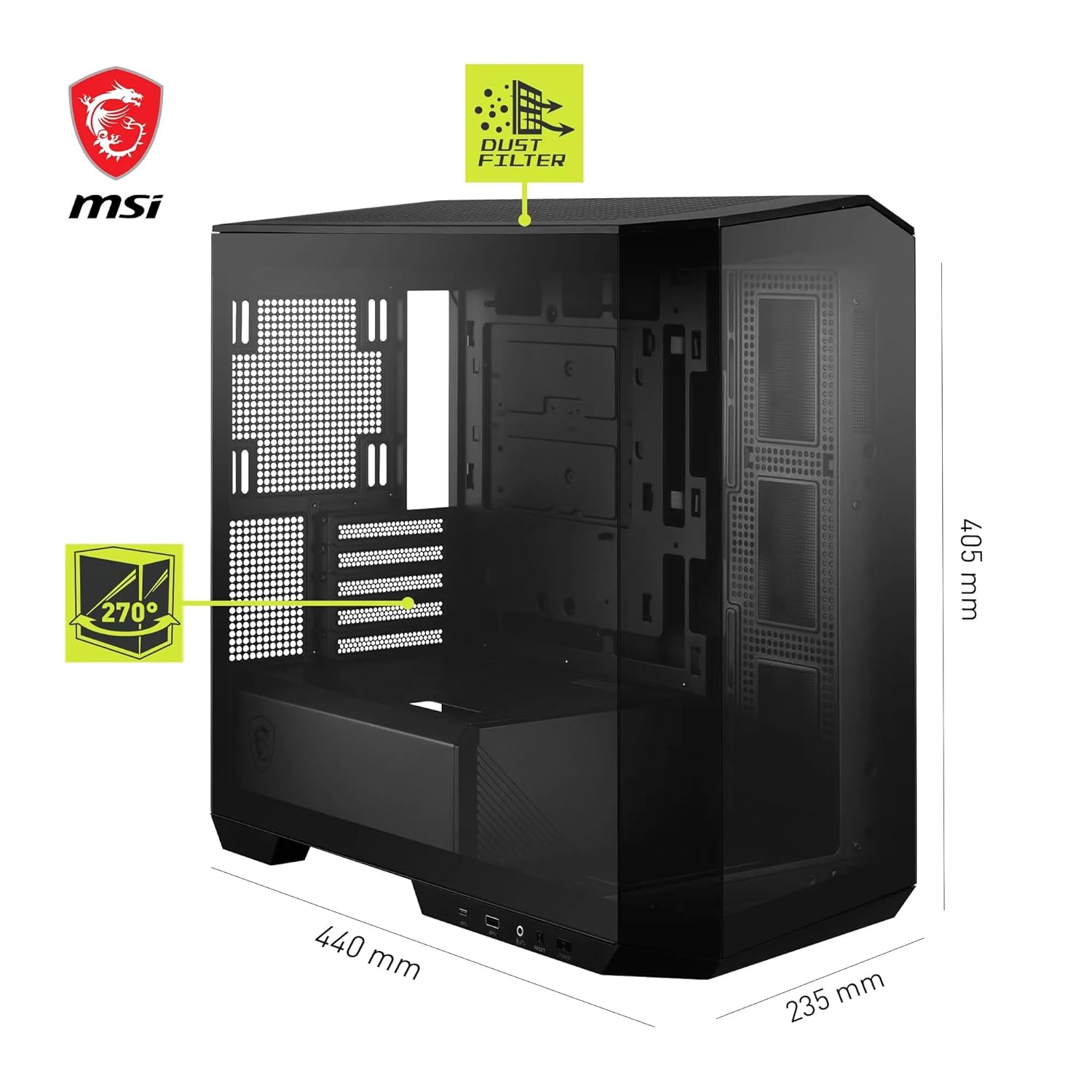 MSI MAG PANO M100R PZ Black Mid-Tower Gaming Cabinet | ARGB Fans