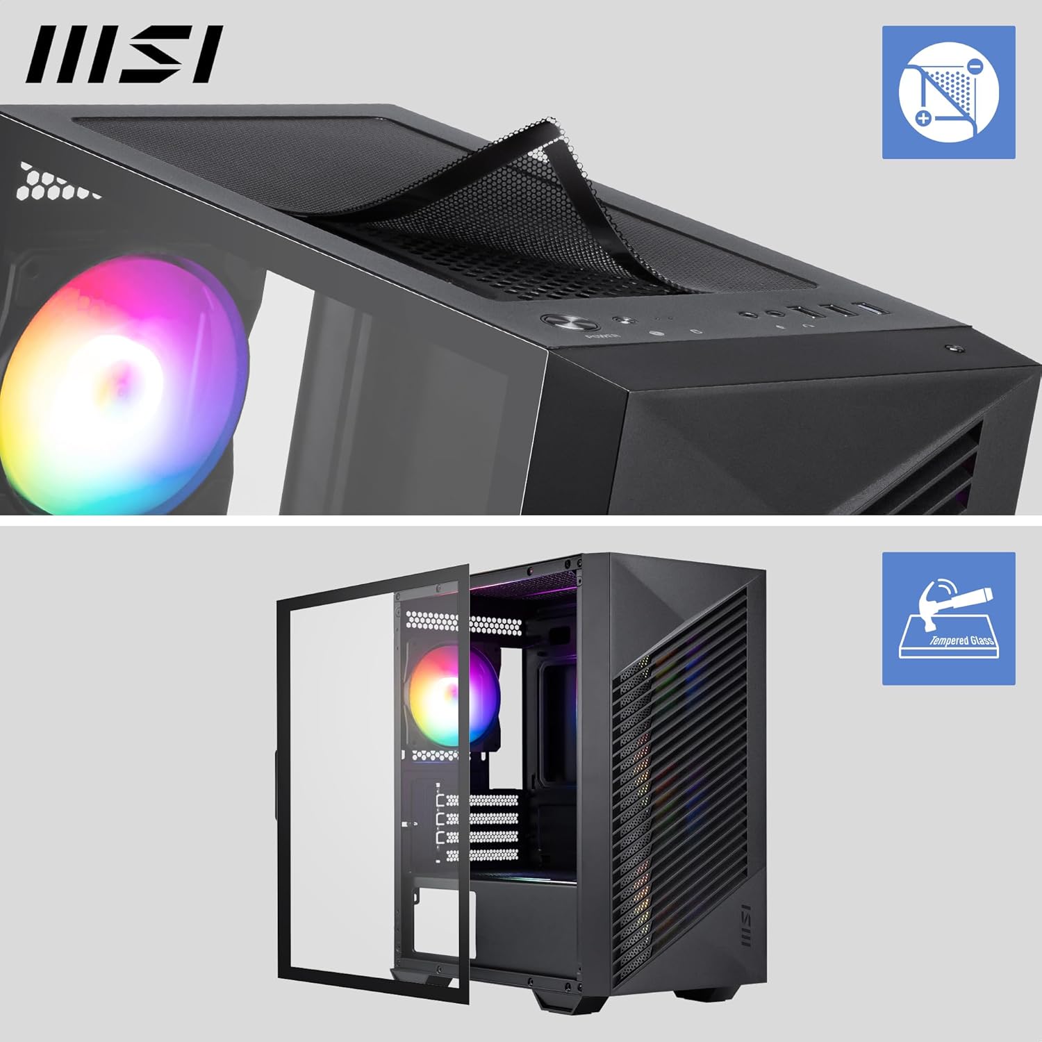 MSI PRO Forge M050A Mini Tower PC Case | Micro-ATX | 4× ARGB Fans