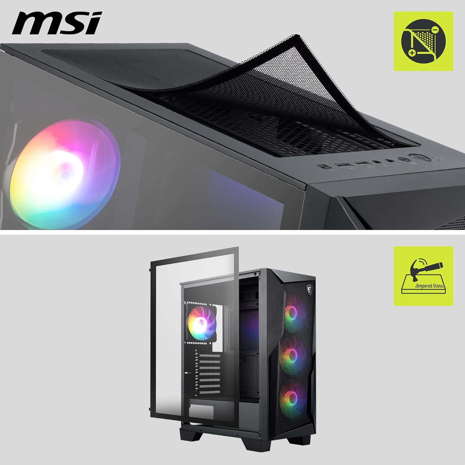 MSI MAG Forge 130A Airflow Mid-Tower Gaming Cabinet | Auto-ARGB Fans