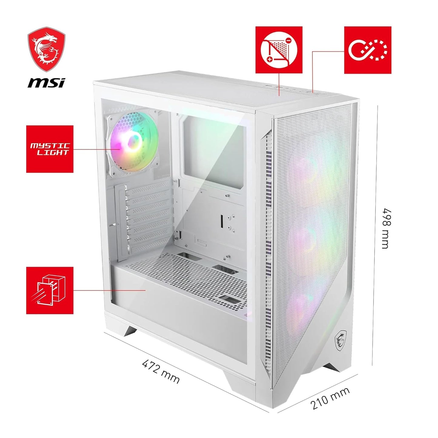 MSI MAG Forge 320R Airflow White Mid-Tower Gaming Cabinet | ARGB Fans