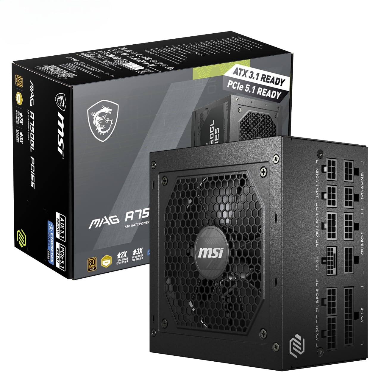 MSI MAG A750GL PCIe 5 Power Supply – 750W 80 Plus Gold ATX 3.1 PSU